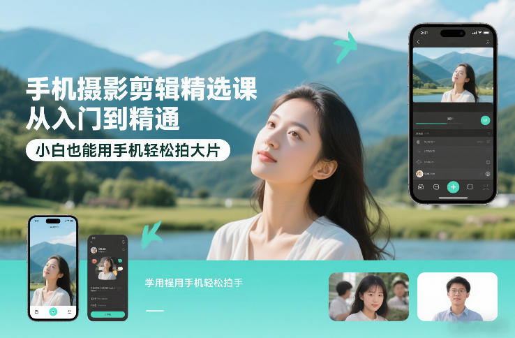 手机摄影剪辑精选课，从入门到精通，小白也能用手机轻松拍大片-一个小目标云网创