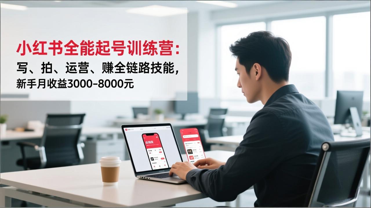 小红书全能起号训练营：写、拍、运营、赚全链路技能，新手月收益3000-8000元-追逐云网创