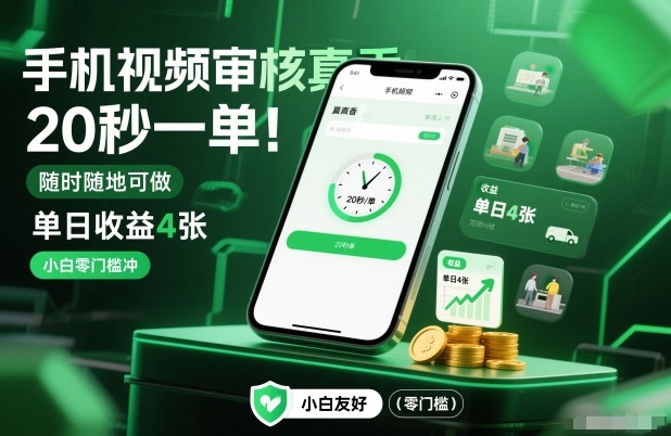 手机视频审核真香！20秒一单，随时随地可做，单日收益4张，小白零门槛冲【揭秘】-追逐云网创
