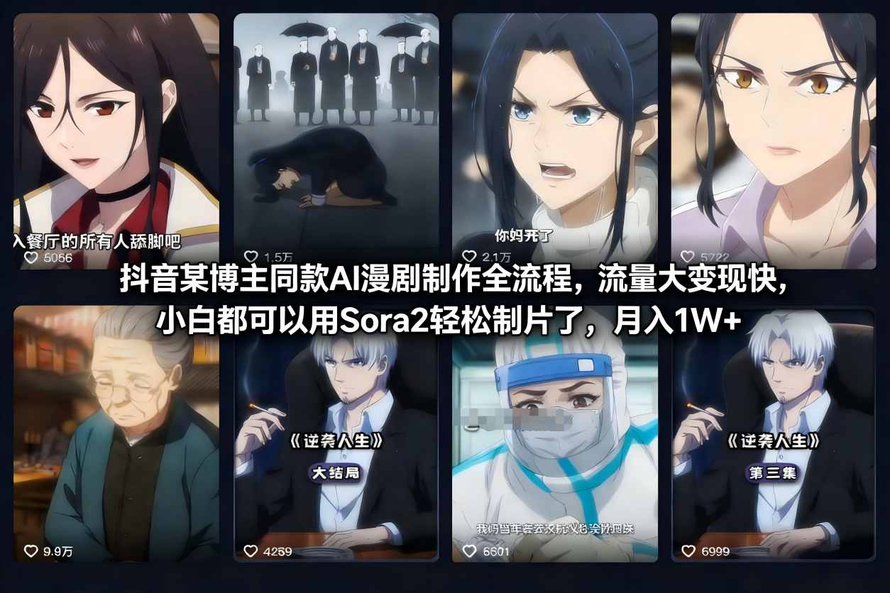 抖音某博主同款AI漫剧制作全流程，流量大变现快，小白都可以用Sora2轻松制片了，月入1W+-追逐云网创