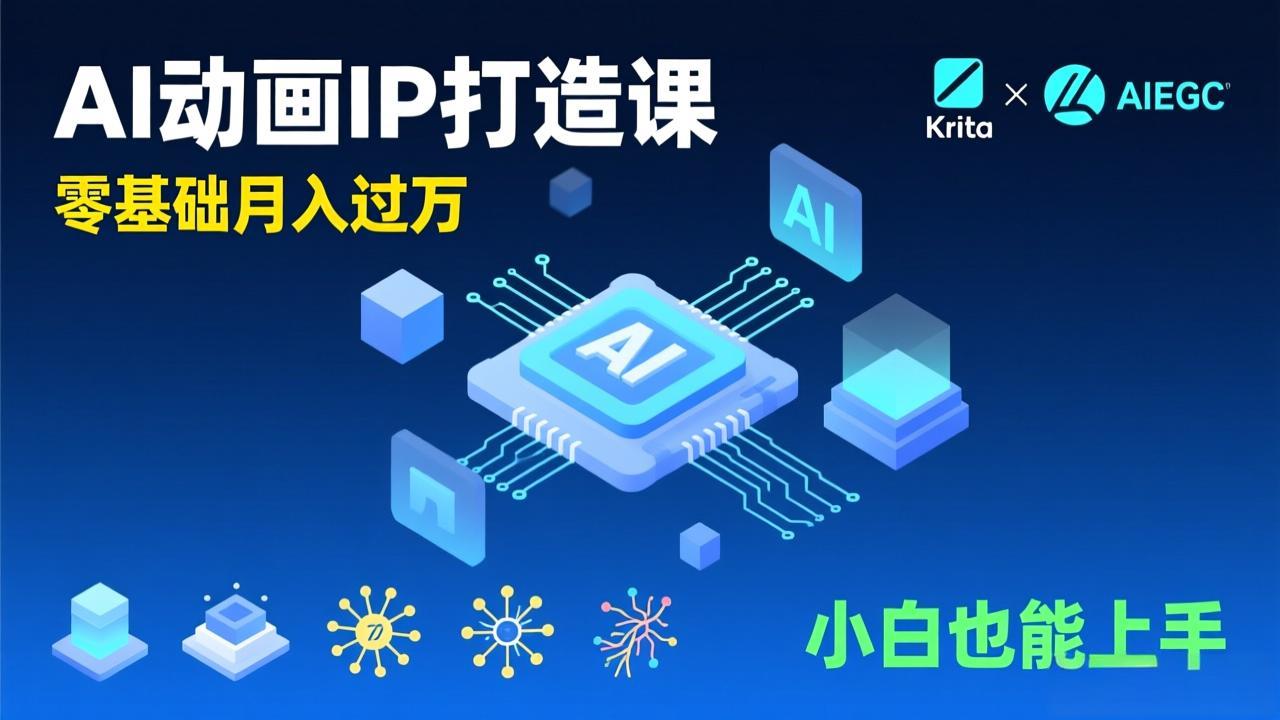 AI动画新手变现课，Krita+AIGC、模型训练、商单资源，零基础月入过万，小白也能上手-追逐云网创