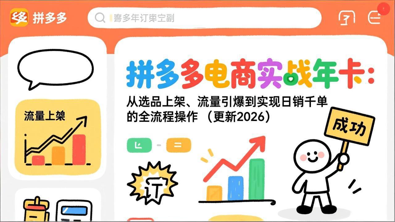 拼多多电商实战年卡：从选品上架、流量引爆到实现日销千单的全流程操作(更新2026-追逐云网创