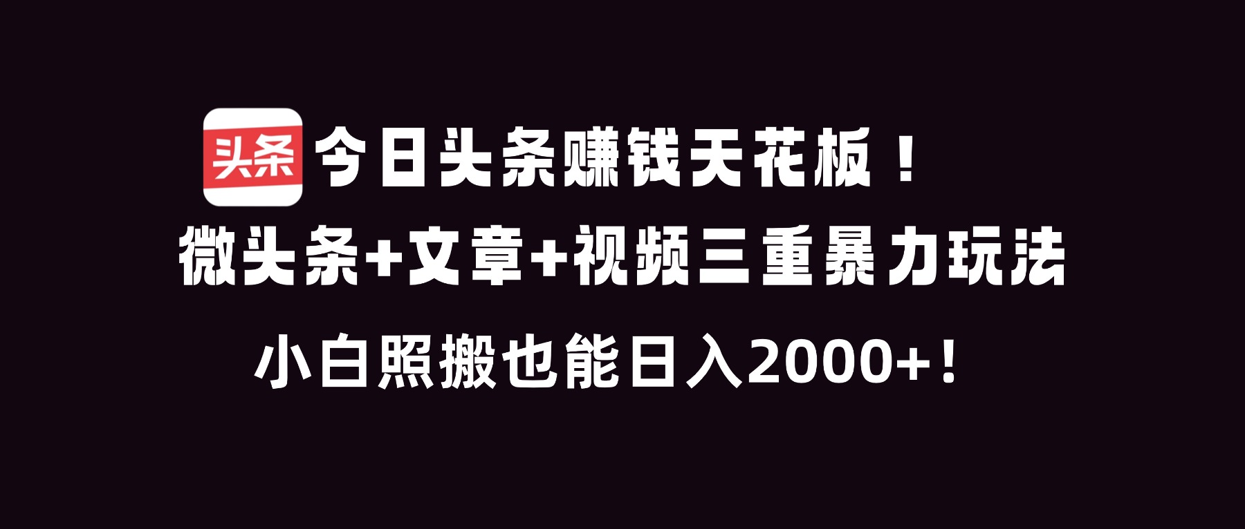 今日头条赚钱天花板！微头条+文章+视频三重暴利玩法，小白照搬也能日人2000+-追逐云网创