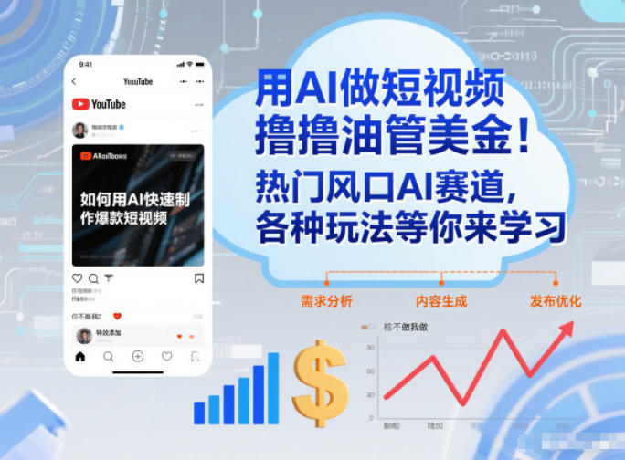 用AI做短视频撸油管美金，热门风口AI赛道，你不做我做，各种玩法等你来学习-追逐云网创