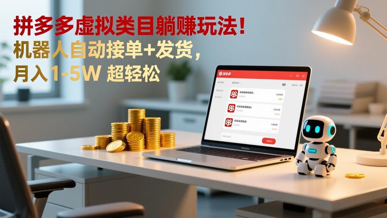 多多虚拟类目躺赚玩法!机器人自动接单+发货,月入 1-5W 超轻松-追逐云网创