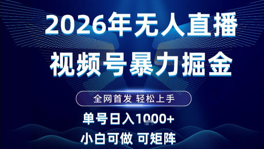 2026最新视频号无人直播掘金，全网首发，小白可以玩，长期稳定日入1k+【揭秘】-追逐云网创