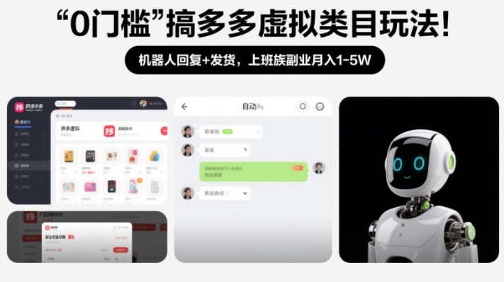 0门槛搞多多虚拟类目玩法！机器人回复+发货，上班族副业月入1-5W【揭秘】-一个小目标云网创