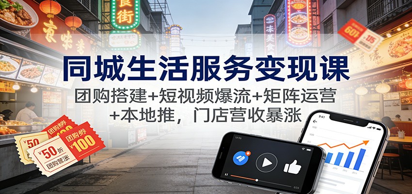 同城生活服务变现课：团购搭建+短视频爆流+矩阵运营+本地推，门店营收暴涨-追逐云网创