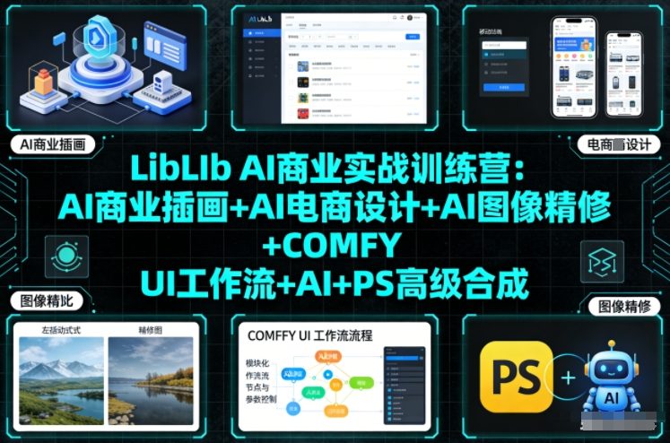 LibLIb AI商业实战训练营：AI商业插画+AI电商设计+AI图像精修+COMFY UI工作流+AI+PS高级合成-追逐云网创
