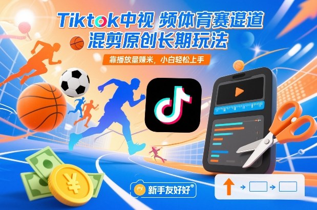Tiktok中视频体育赛道混剪原创长期玩法，靠播放量賺米，小白轻松上手-追逐云网创