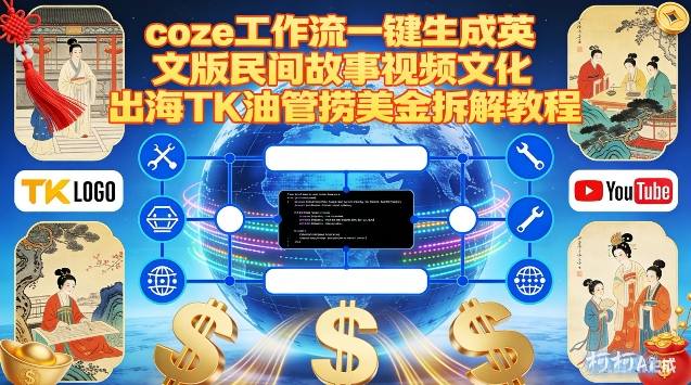 Coze扣子工作流一键生成英文版民间故事视频，文化出海TK油管捞美金拆解教程-追逐云网创