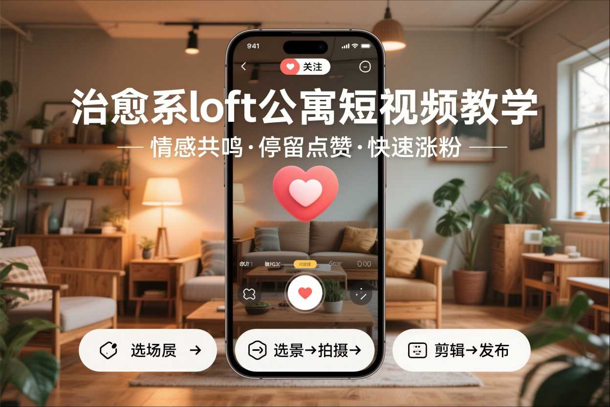 治愈系loft公寓短视频制作教学，情感共鸣引停留点赞关注，快速起号涨粉-追逐云网创