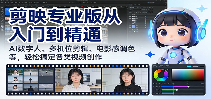 剪映专业版从入门到精通：AI数字人、多机位剪辑、电影感调色等，轻松搞定各类视频创作-追逐云网创