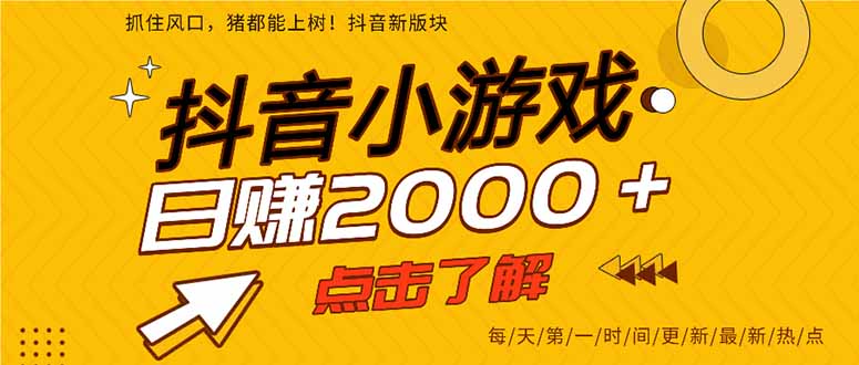 2025年爆火的抖音小游戏项目，一部手机日入2000+-追逐云网创
