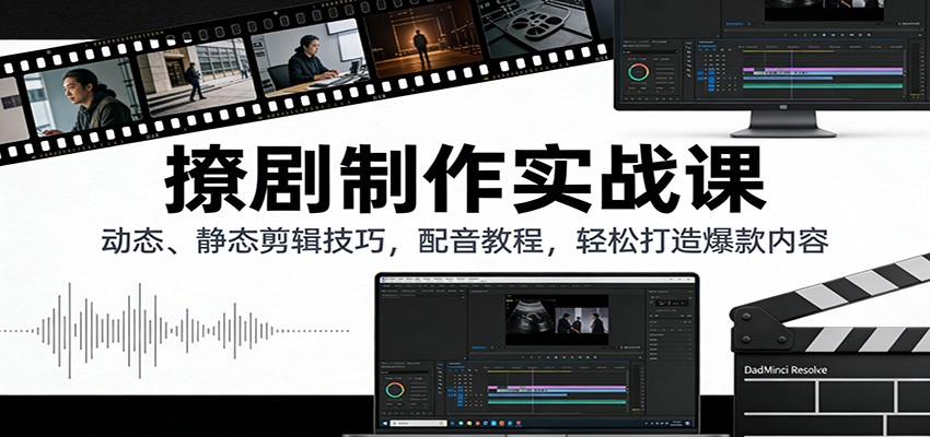 撩剧制作实战课：动态、静态剪辑技巧，配音教程，轻松打造爆款内容-追逐云网创