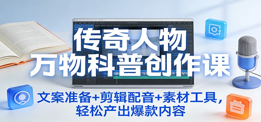 传奇人物万物科普创作课:文案准备+剪辑配音+素材工具,轻松产出爆款内容-追逐云网创