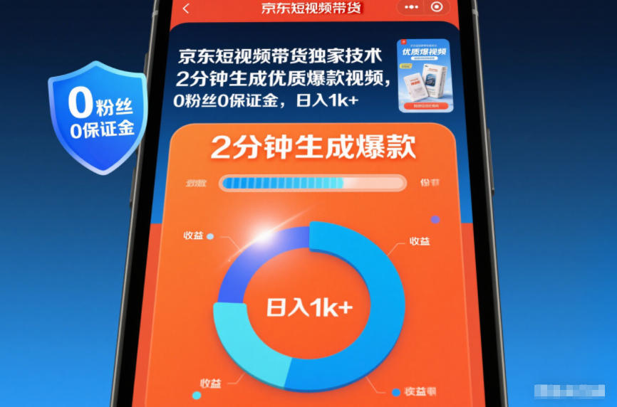京东短视频带货独家技术，2分钟生成一条优质爆款视频，0粉丝0保证金，日入1k+【揭秘】-追逐云网创