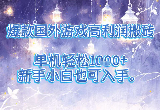 爆款国外游戏高利润搬砖项目，单机轻松1k+，新手小白也可入手【揭秘】-追逐云网创