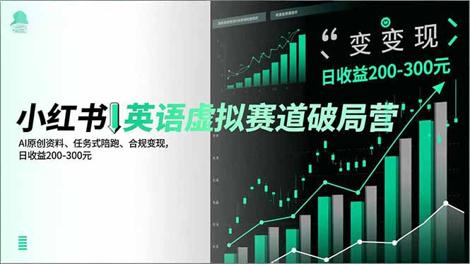 小红书英语虚拟赛道破局营，AI原创资料、任务式陪跑、合规变现，日收益200-300元-追逐云网创