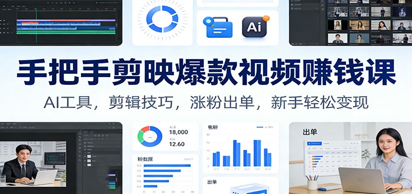 手把手剪映爆款视频赚钱课：AI工具，剪辑技巧，涨粉出单，新手轻松变现-追逐云网创
