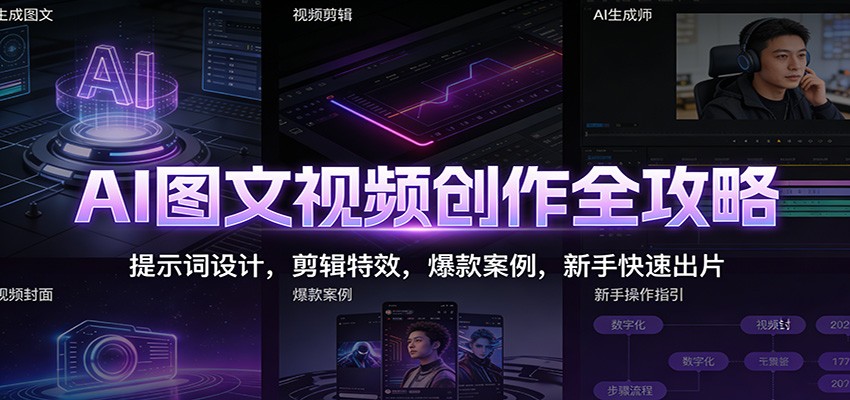 AI图文视频创作全攻略：提示词设计，剪辑特效，爆款案例，新手快速出片-追逐云网创