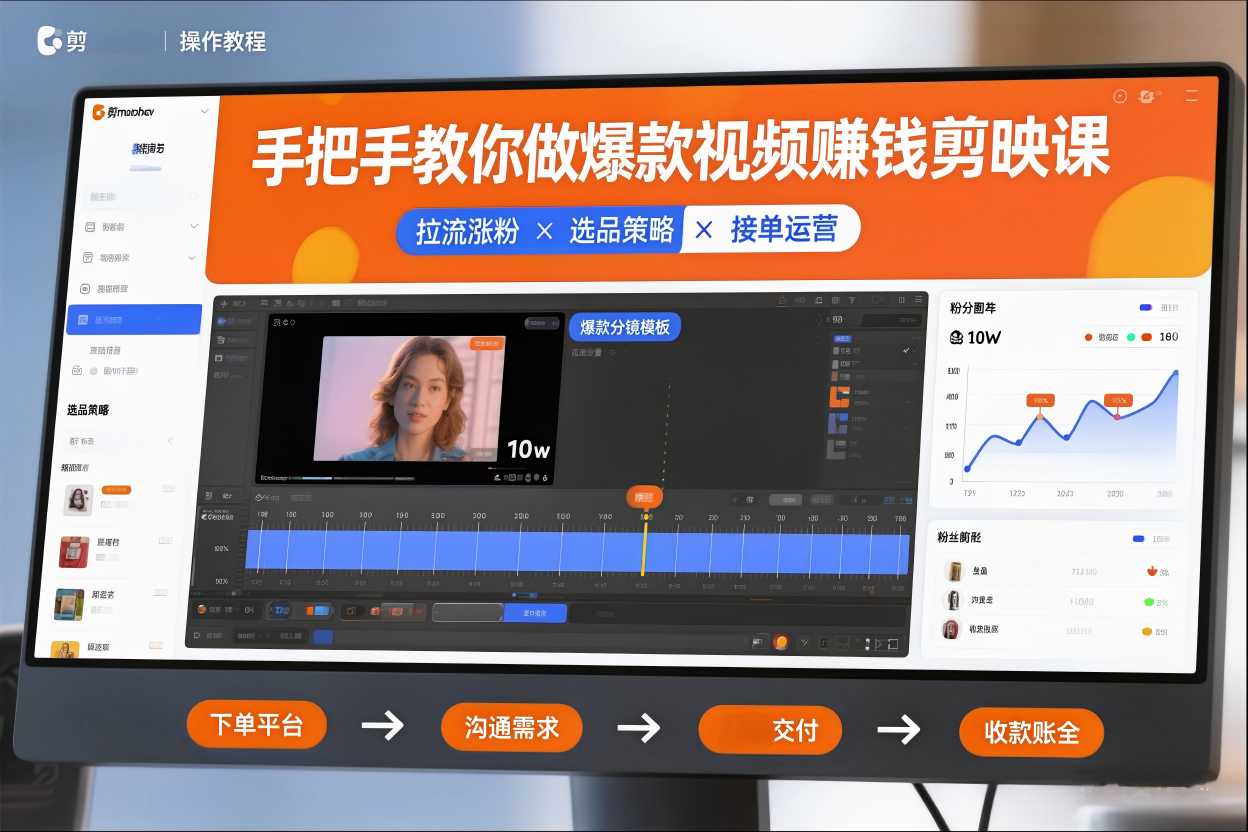 手把手教你做爆款视频赚钱剪映课,手把手教学拉流涨粉、选品策略和接单运营(更新2026)-追逐云网创