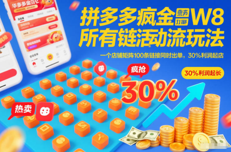 拼多多疯狂活动流玩法，所有链接全部打标，一个店铺矩阵100条链接同时出单，30%利润起店-追逐云网创