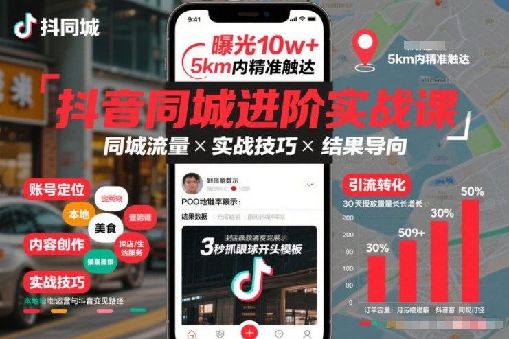 抖音同城进阶实战课，助你同城流量拿到结果-追逐云网创