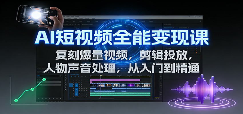 AI短视频全能变现课：复刻爆量视频，剪辑投放，人物声音处理，从入门到精通-追逐云网创
