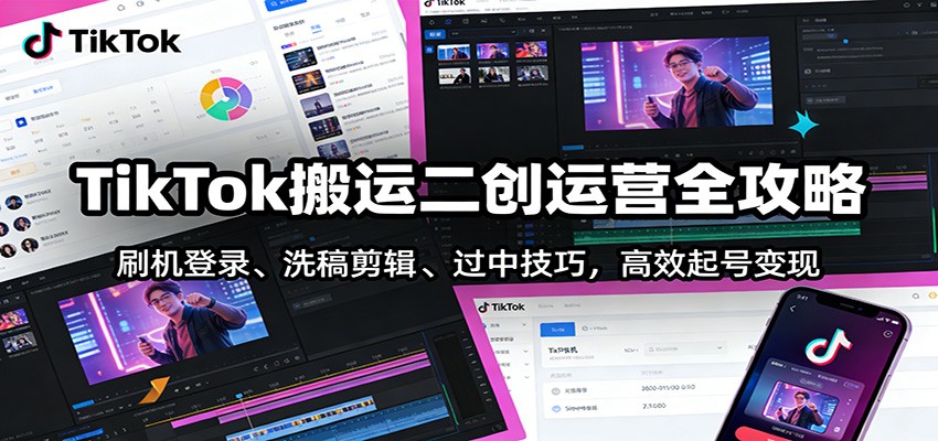 TikTok搬运二创运营全攻略：刷机登录、洗稿剪辑 、过中技巧，高效起号变现-追逐云网创