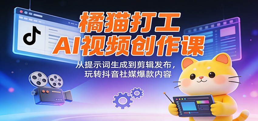 橘猫打工AI视频创作课：从提示词生成到剪辑发布，玩转抖音社媒爆款内容-追逐云网创