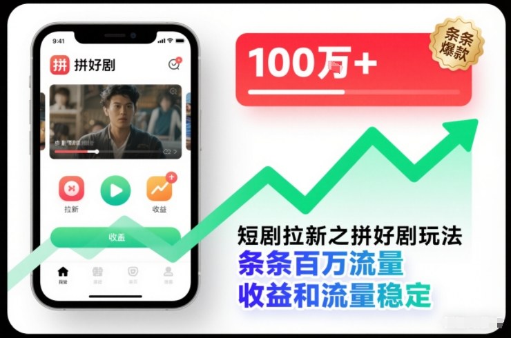 短剧拉新之拼好剧玩法，条条百万流量，收益和流量稳定-追逐云网创