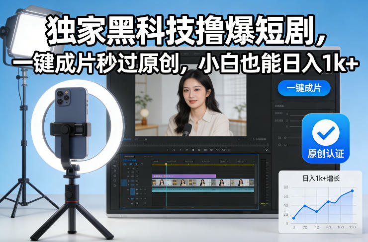 独家黑科技撸爆短剧，一键成片秒过原创，小白也能日入1k+【揭秘】-追逐云网创