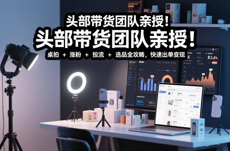 头部带货团队亲授！专业短视频实拍带货课：桌拍+涨粉+投流+选品全攻略，快速出单变现，月入2w+-追逐云网创