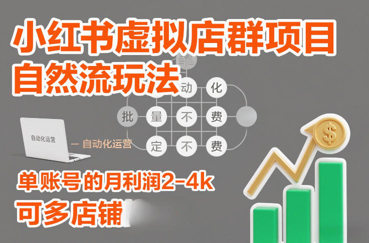 小红书虚拟店群项目，自然流玩法，批量自动化，稳定不费号，单账号的月利润2-4k，可多店矩阵-追逐云网创