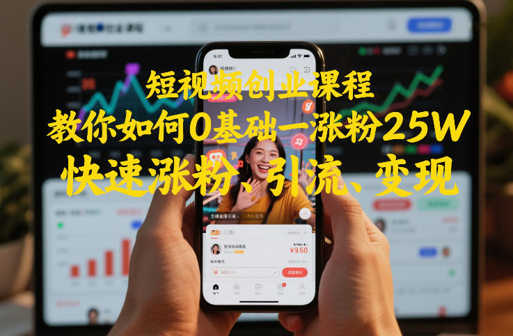 短视频创业课程，教你如何0基础一天涨粉25W，快速涨粉、引流、变现-追逐云网创